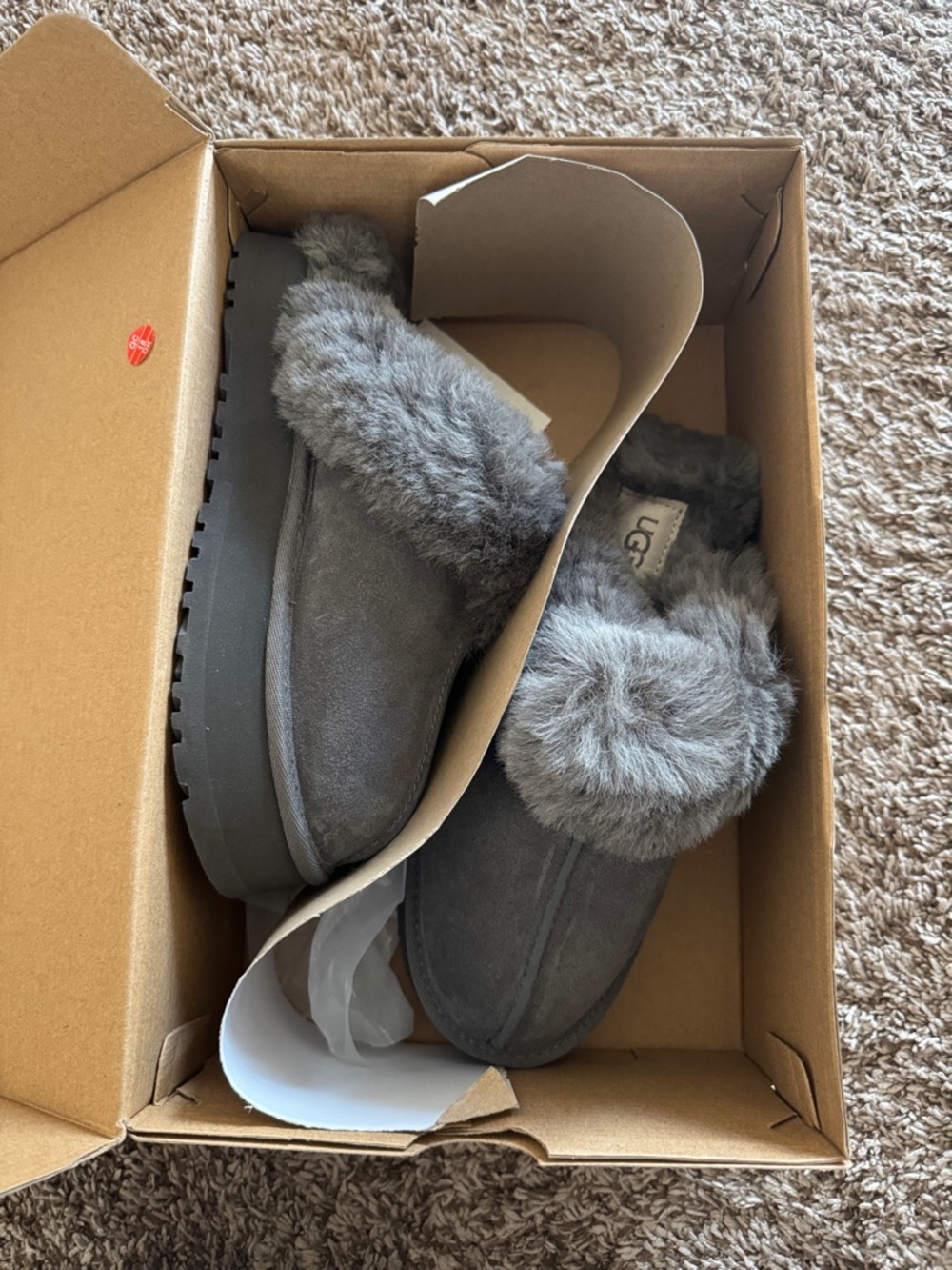 UGG Women's Grey Suede Shearling Cuff Slip-On Slippers